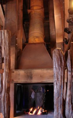 Fireplace inside treehouse